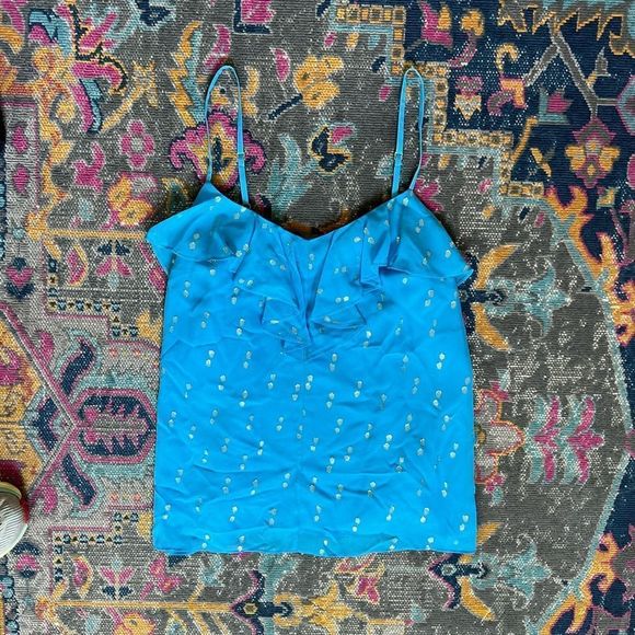 Lilly Pulitzer 100% SILK Camille Tank in Aqua and metallic adjustable straps - Picture 2 of 7